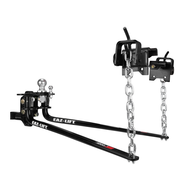 Weight control hitch with ball, weight distribution bars and frame attachments