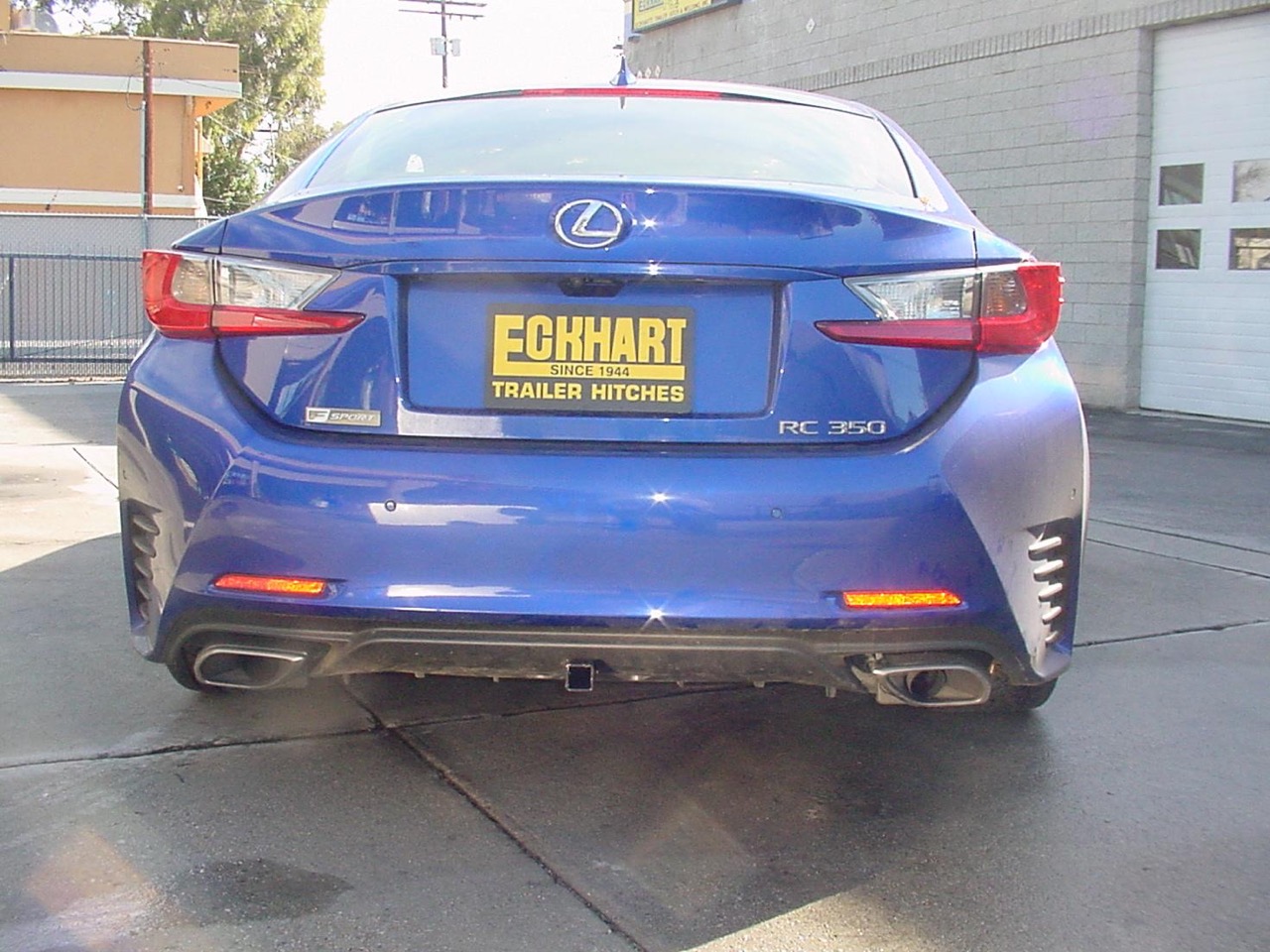 Custom hidden trailer hitch installed on a Lexus RC 350 by the Eckharts welding team in Reseda, CA.