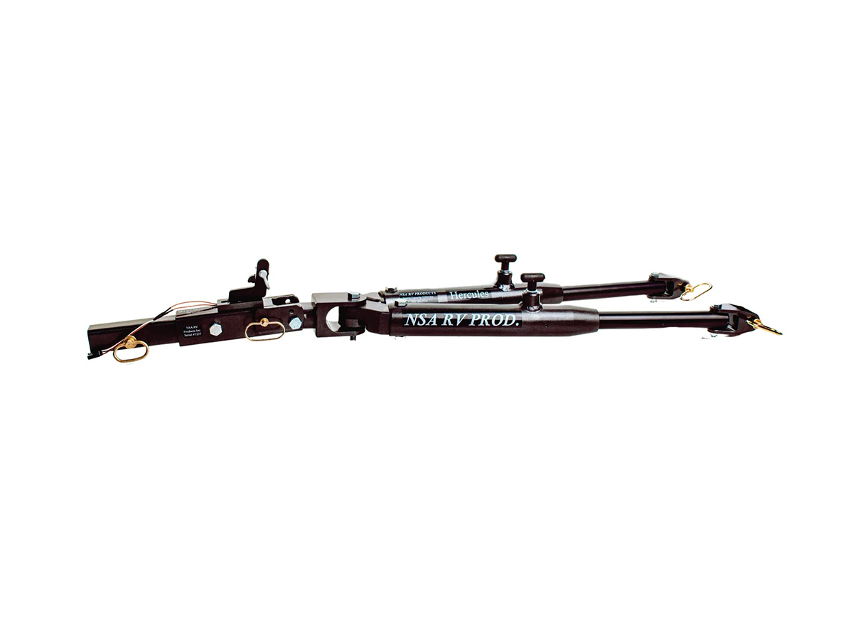 Hercules 12,000 lb RV tow bar featuring the integrated ReadyBrake surge braking system for safe dinghy towing.