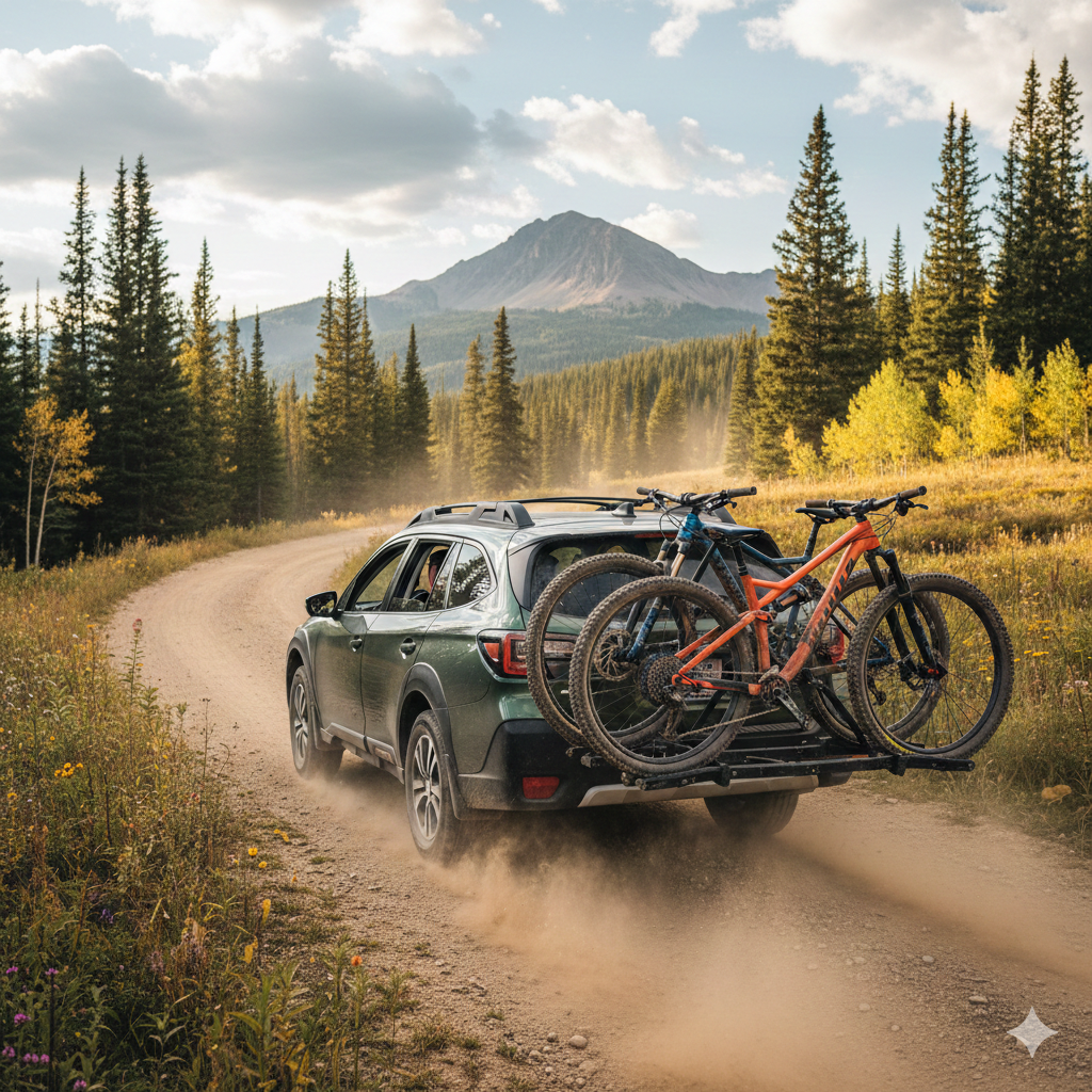 Off-road subaru with a high-clearance towing setup for outdoor adventures.